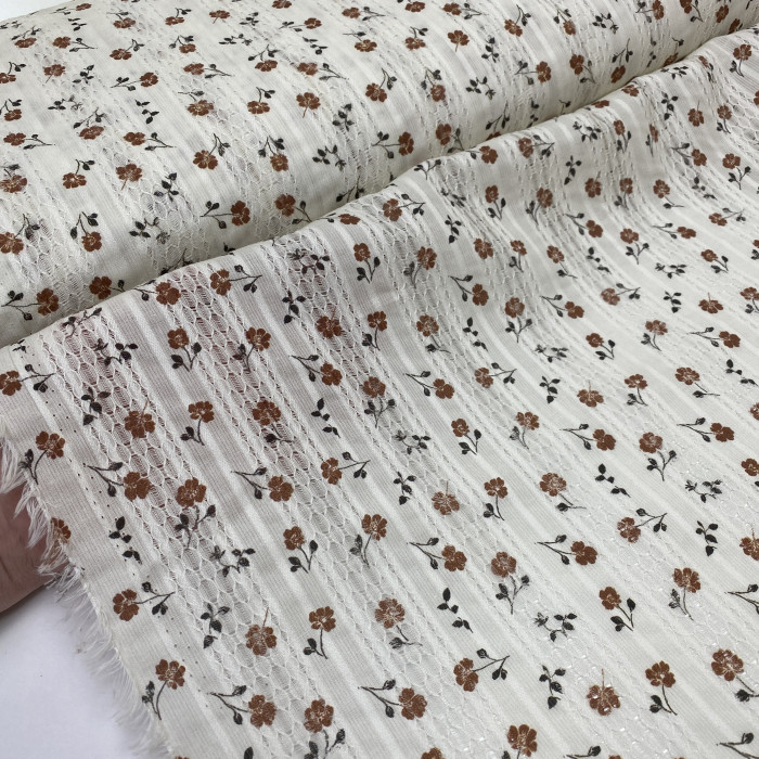 Ажурный хлопок, 145 см, коричневые цветочки №8
