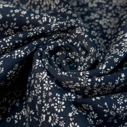 Фланель плательная, 145 см, мелкие белые цветы, серия 2, темно-синий фон