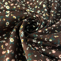 Фланель плательная, 145 см, серия 119, мелкие цветы, темно-коричневый фон