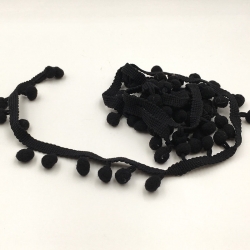 Тесьма с помпонами, 1 метр, 1 см, цвет черный, мелкие